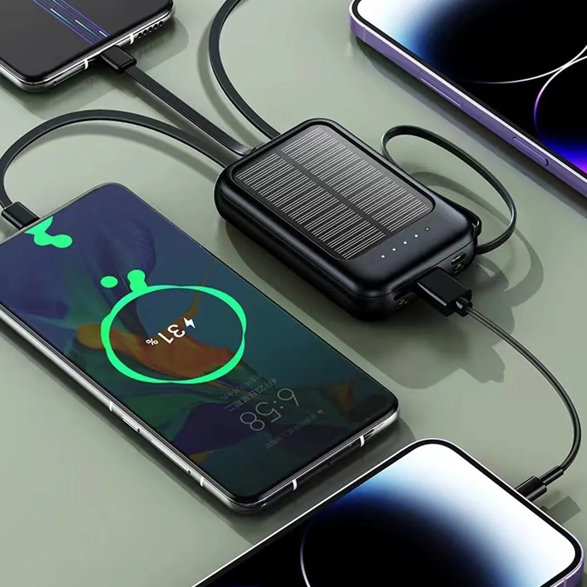 3 In 1 Solar Power Bank W/ Built In Cables And LED Indicator 6