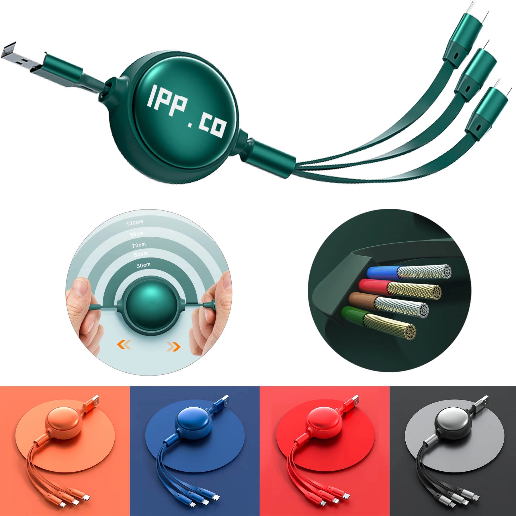 3 in 1 Multi USB Retractable Charger Cable 3A Multiple Cord 2