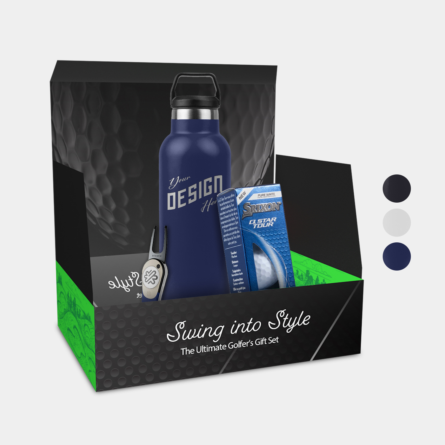 25 oz TiTUS® SS Water Bottle, Srixon® Golf Balls & Pitchfix® Icon Divot Tool Gift Set, custom water bottle with logo imprint 2