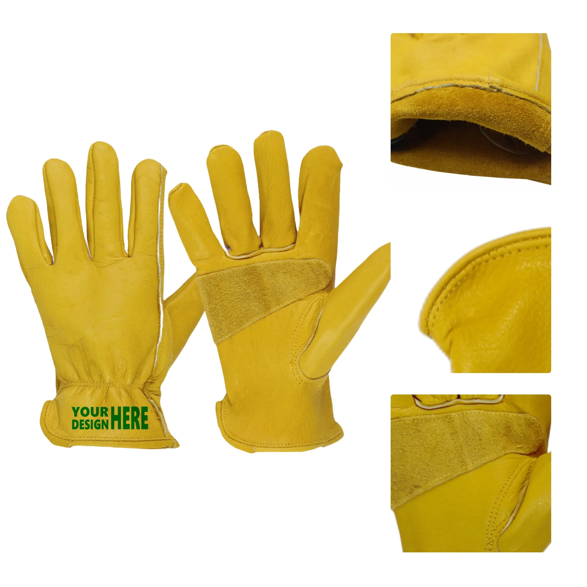 Yellow Cowhide Leather Work Gloves 3