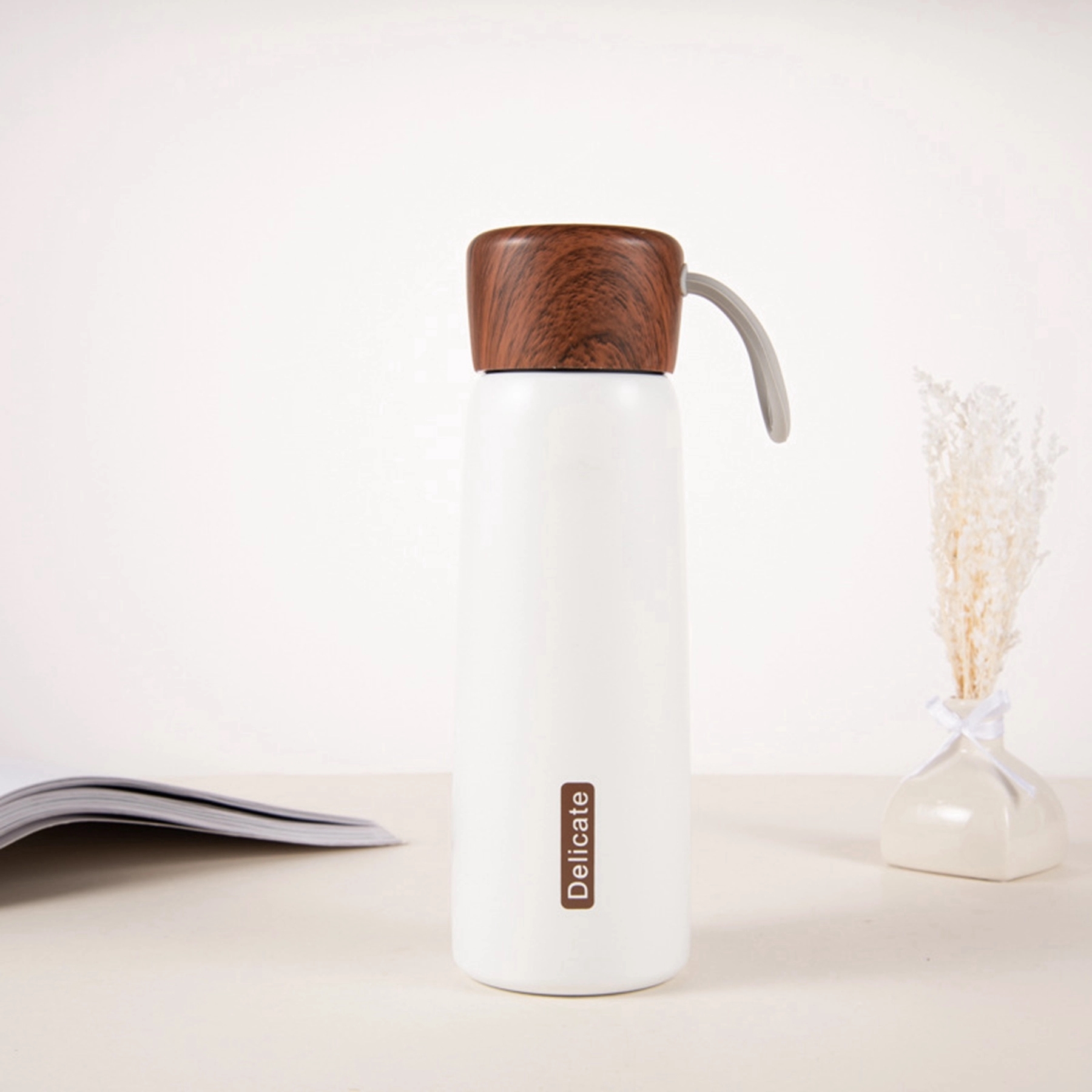 14 OZ. Stainless Steel Vacuum Cup with Wood Grain Lid 2
