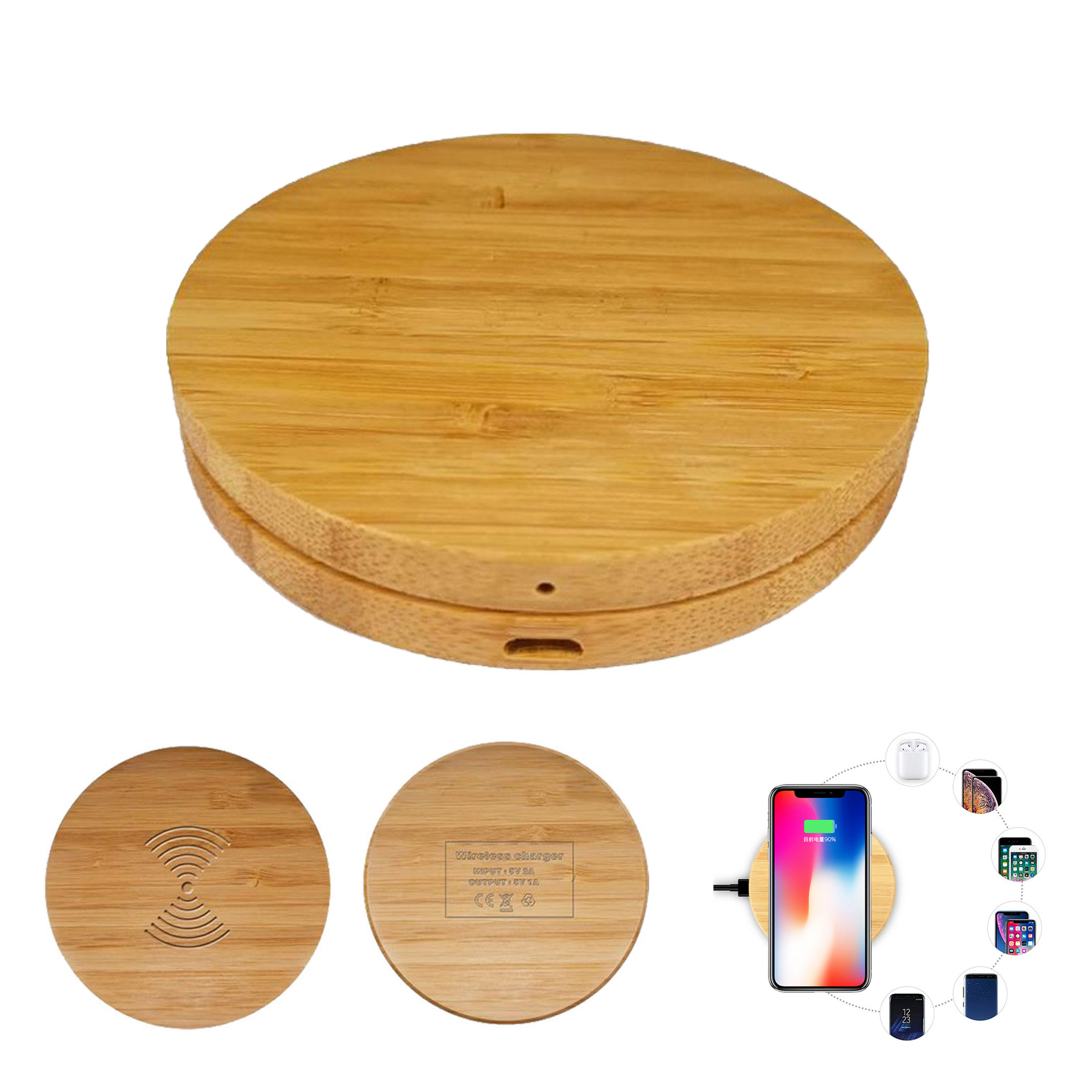 5W Round Bamboo Wireless Charger 2