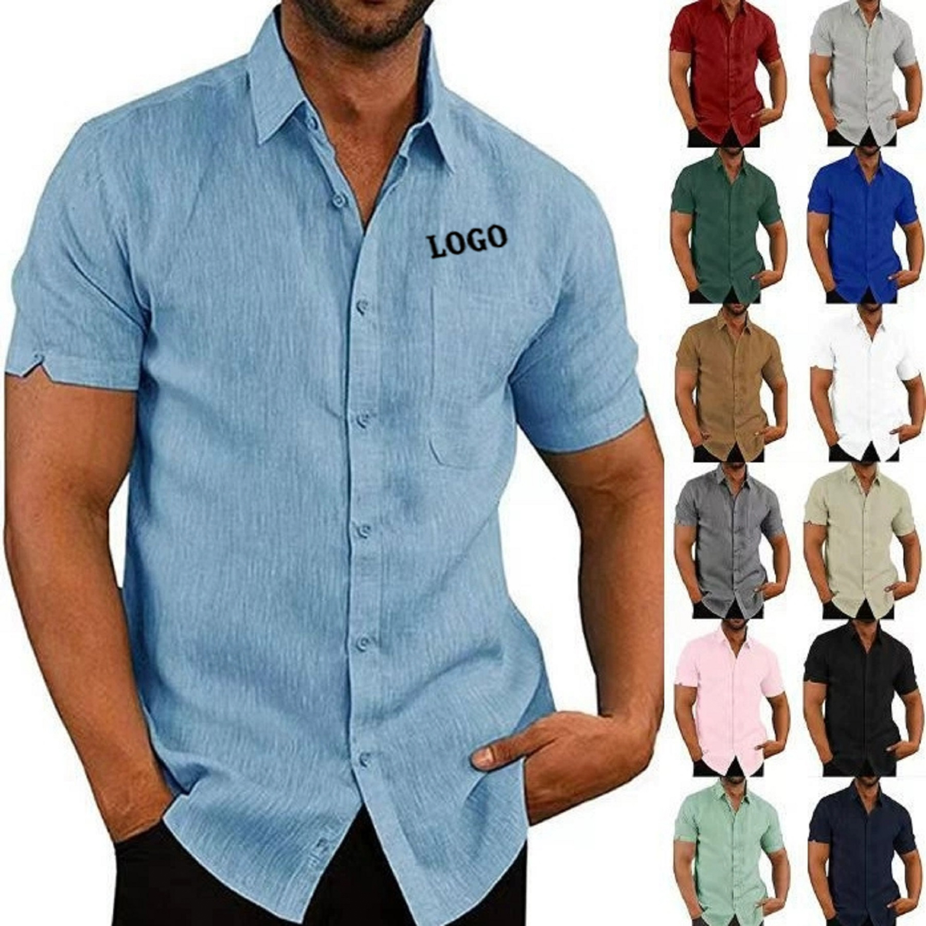 Men's linen Short Sleeved Casual Shirt 2