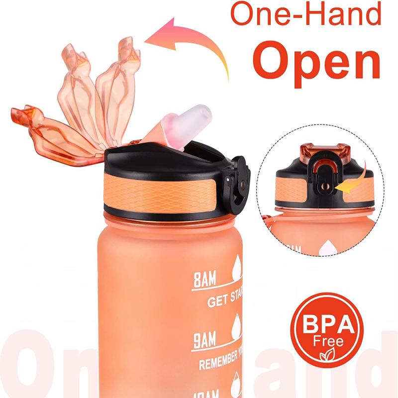 32oz Leakproof Motivational Water Bottle w/Straw & Time Marker 5