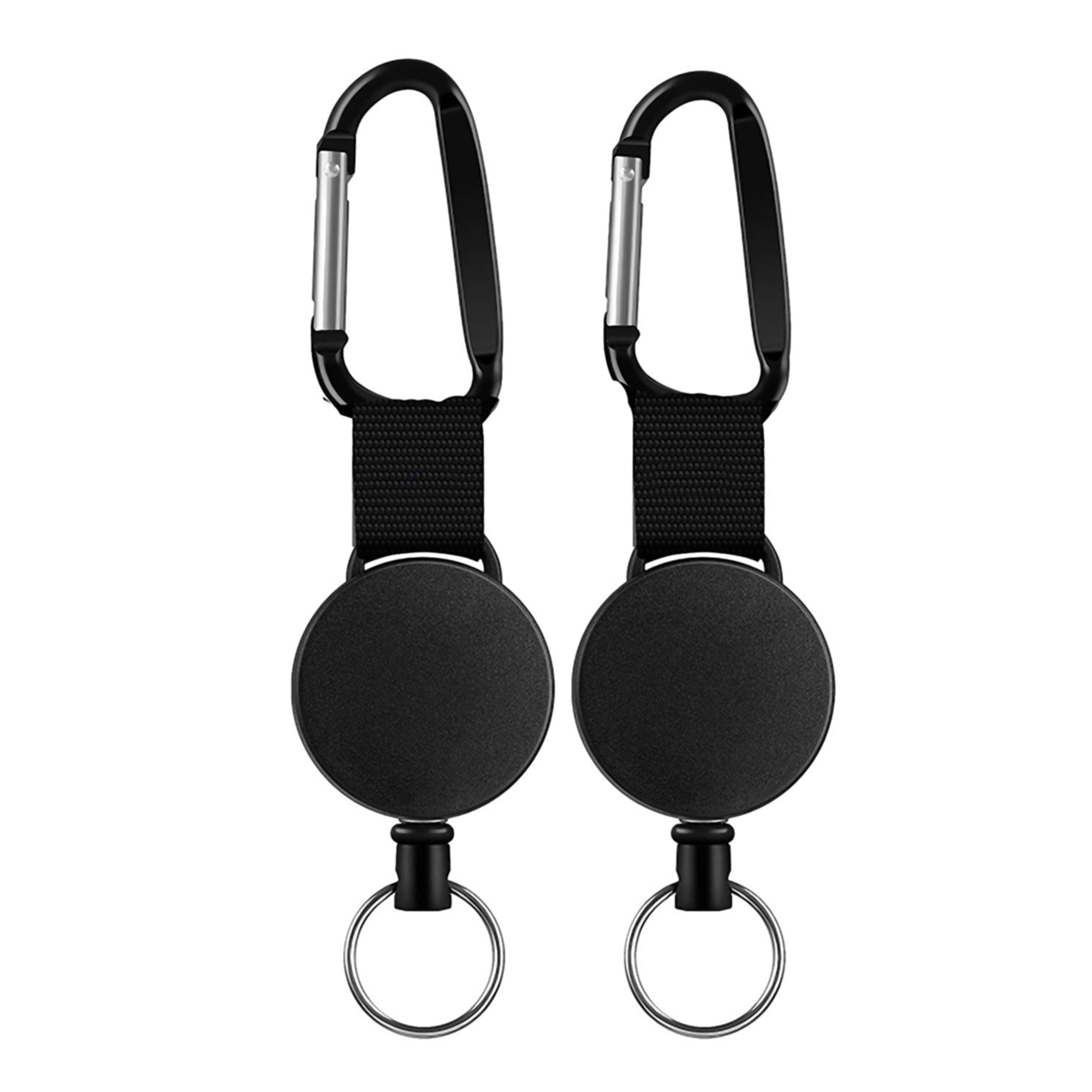 Black Round Retractable Key Holder w/Carabiner 4