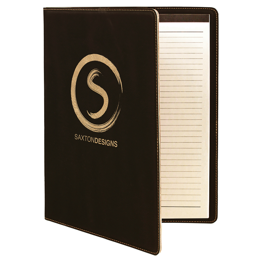 9 1/2" x 12" Black/Gold Leatherette Portfolio with Notepad 3