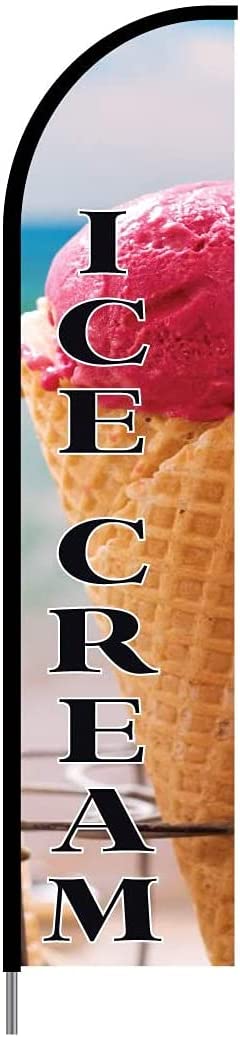 Ice Cream Sign Banner - Swooper Feather Flag Pole Kit Outdoor Business and Store Sign Display, 15ft 2