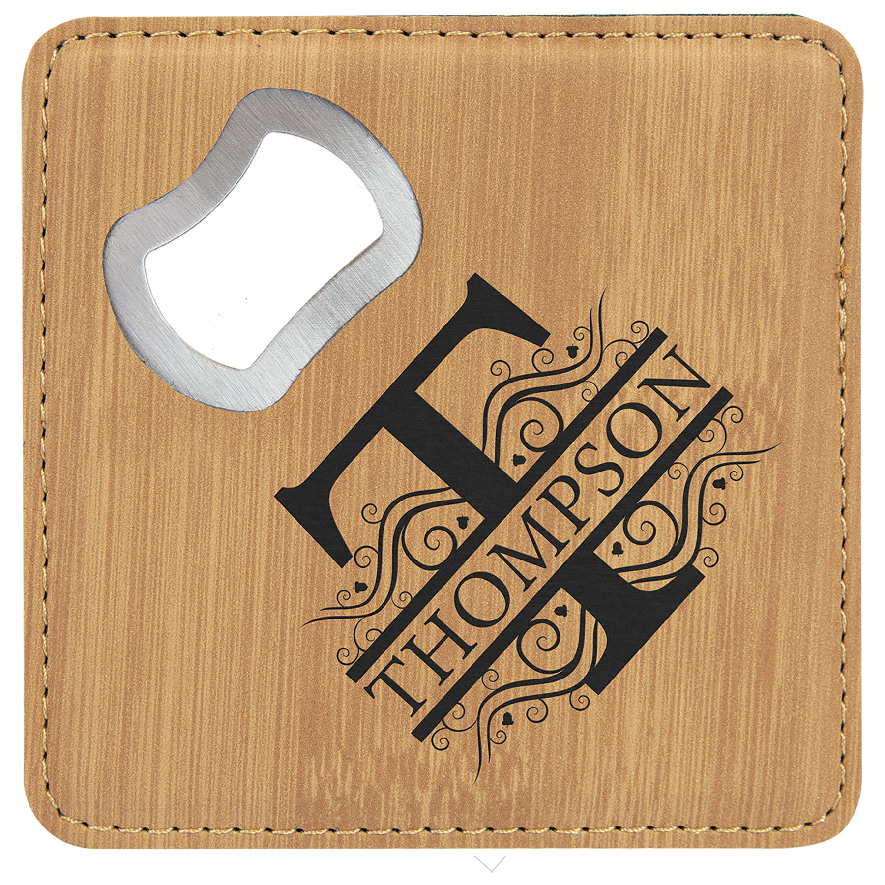4" x 4" Square Bamboo Leatherette Coaster with Bottle Opener 2