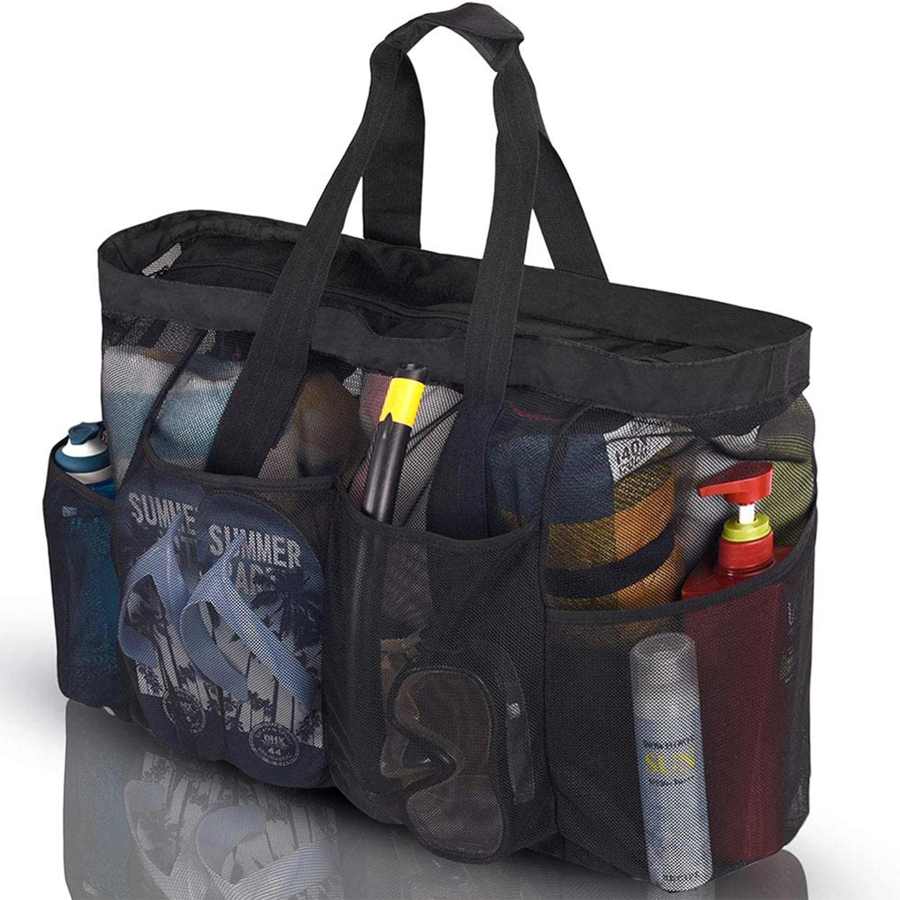 Mesh Beach Tote Bag With Zipper And Pockets 2