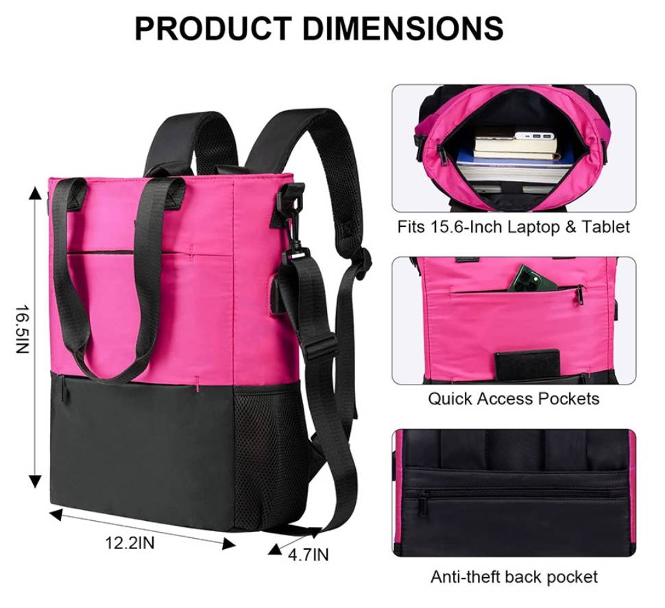 Convertible Women Laptop Water Resistant Casual Backpack 5