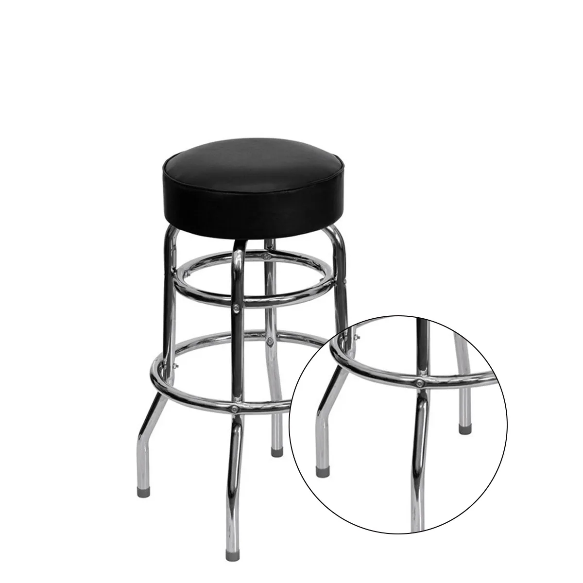 Round Padded Bar Stool With Double Ring Chrome Base 3