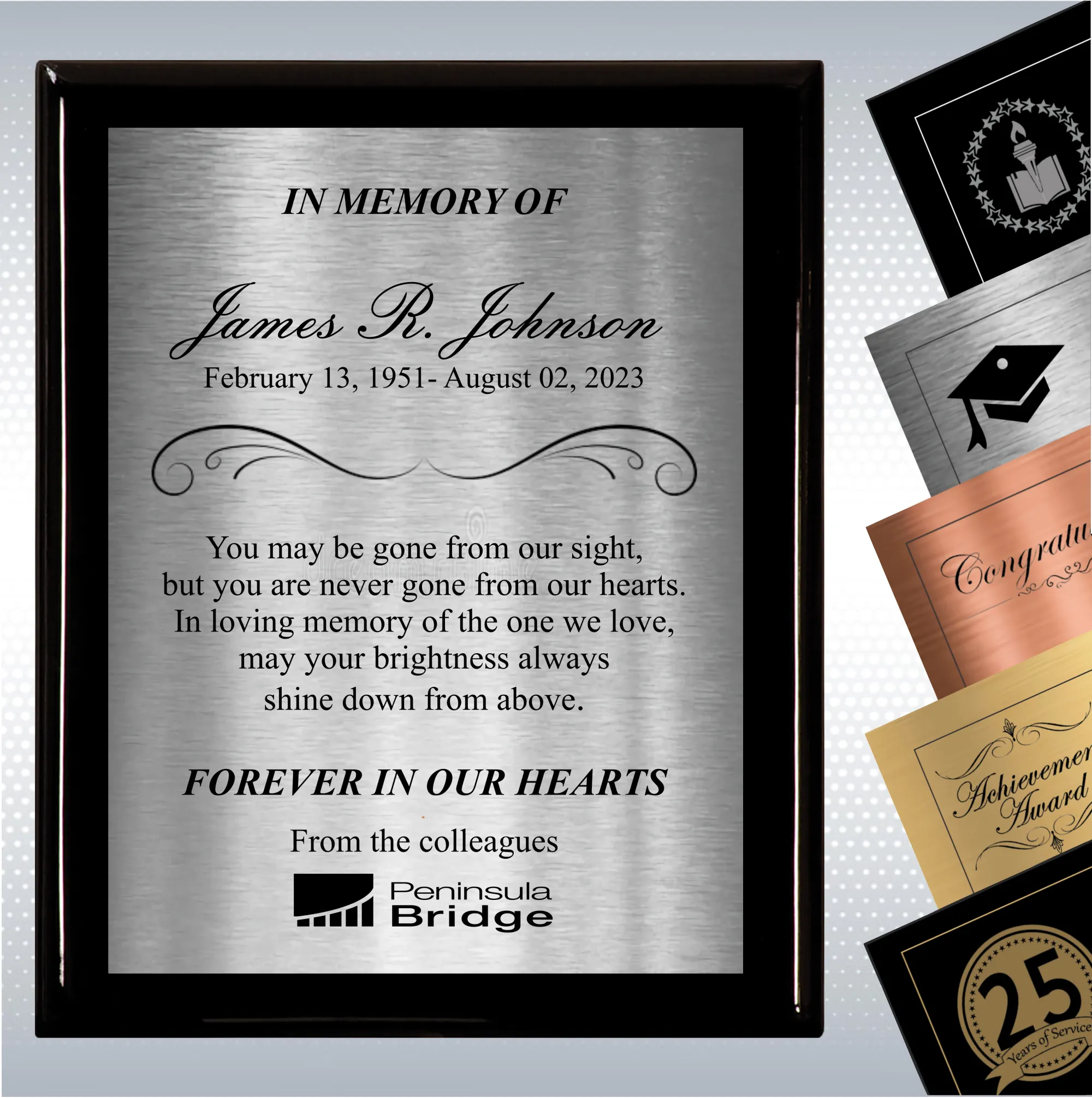 Black Piano Finish Wood Plaque Memorial Gift Award 10