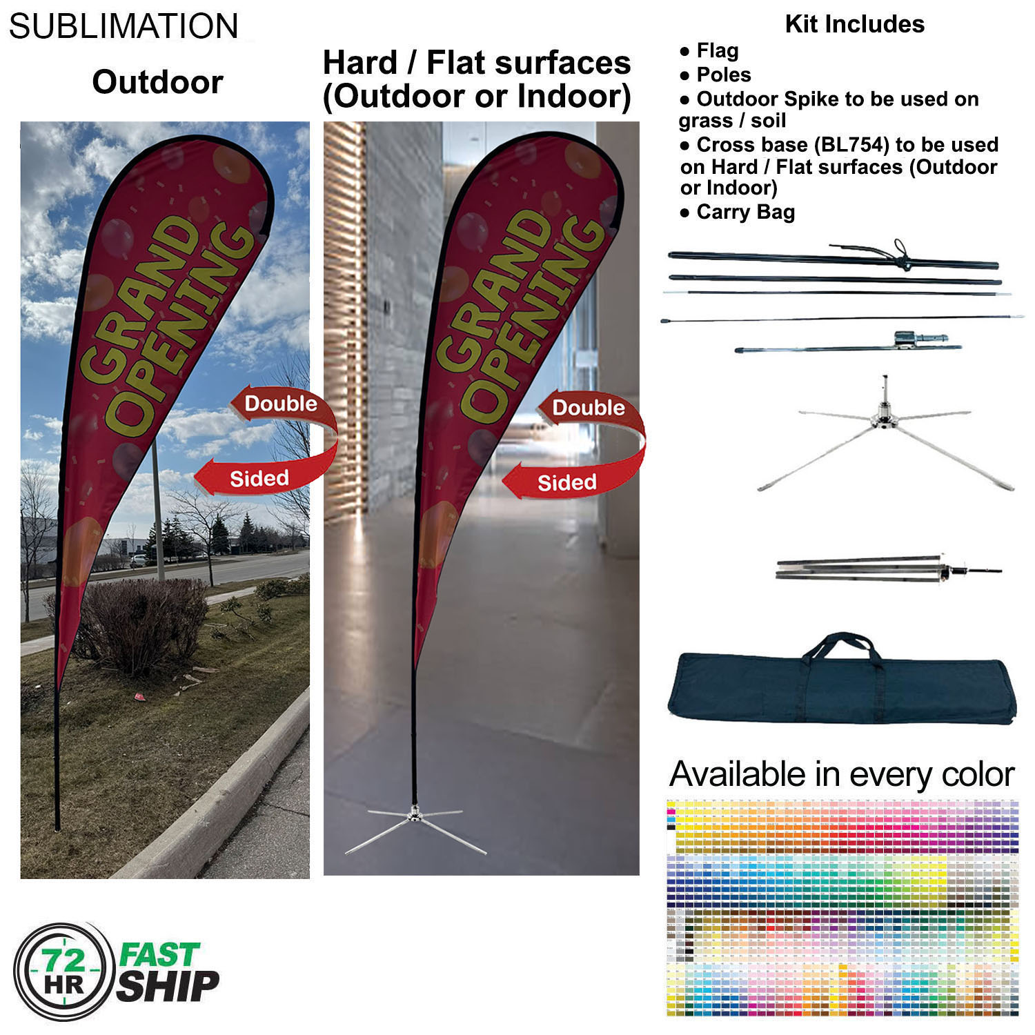 72Hr Fast Ship - 16' XL Tear Drop Flag Kit, Full Color Graphic Double Side, Outdoor & Indoor Use 3