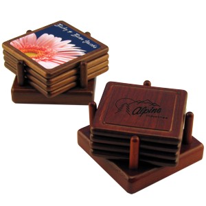 Square Wood 4 Coaster Set 6
