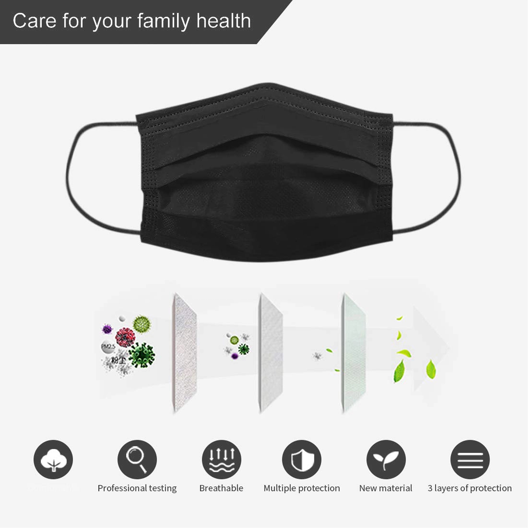 3-ply Disposable Face Mask-Black 1