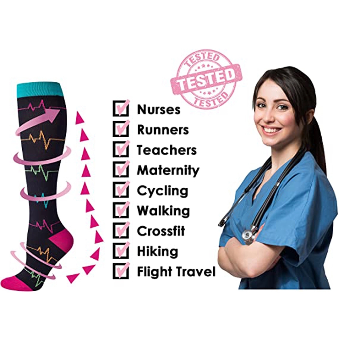 Nursing Compression Socks 20-30mmHg for Doctor Nurses 4