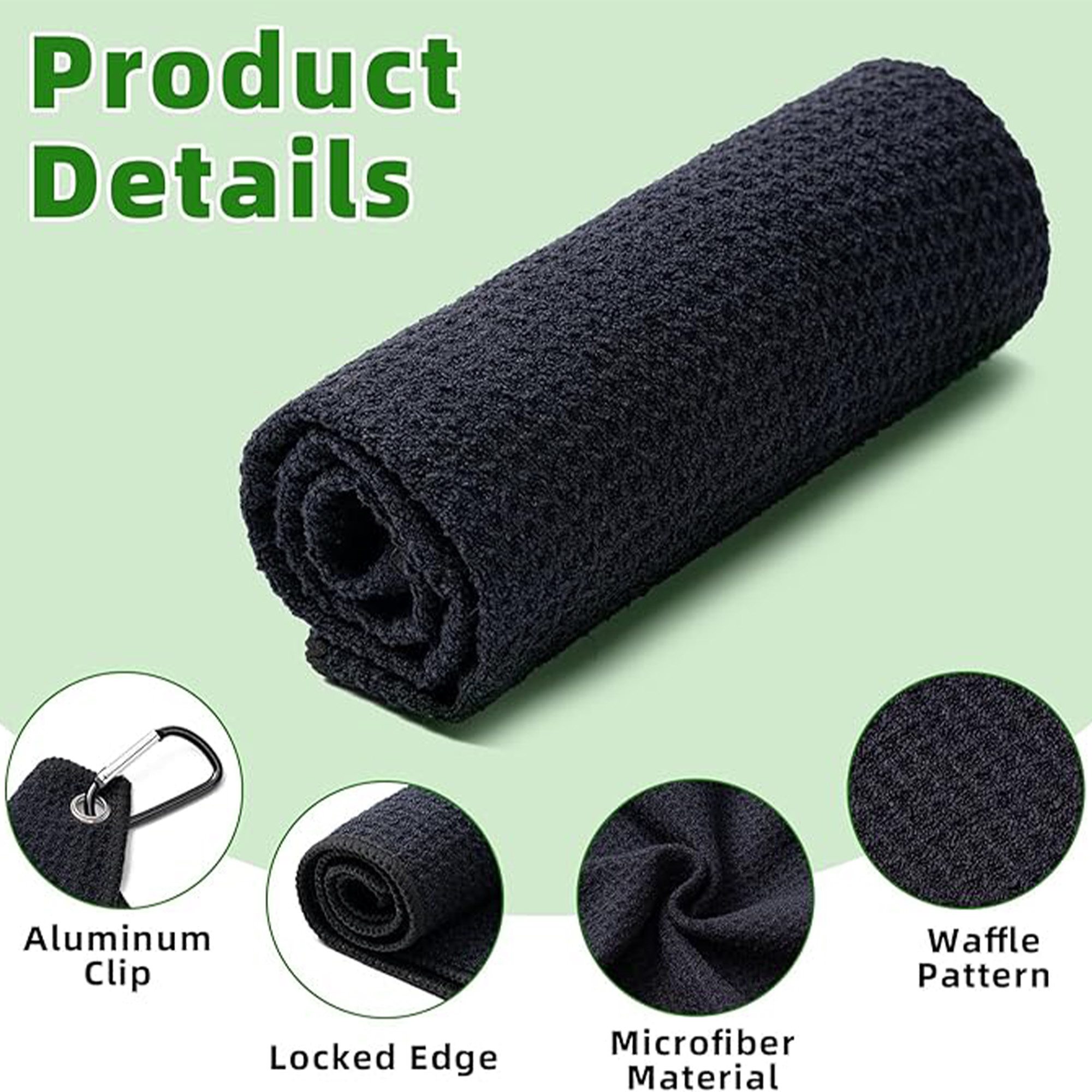 Premium Waffle-Pattern Golf Towel with Carabiner Clip 4