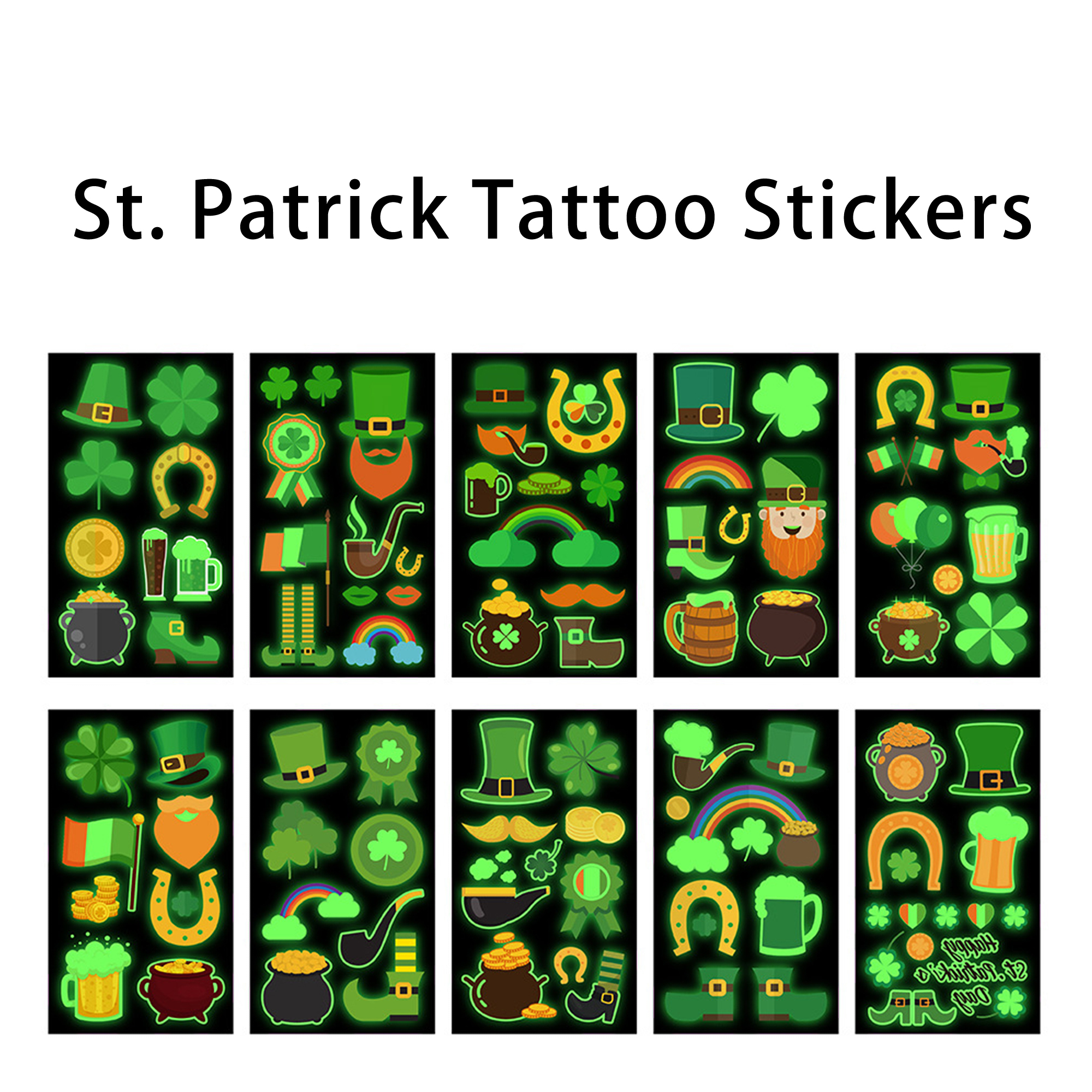 Safe Long-Lasting St. Patrick's Day Temporary Glow Tattoos 2