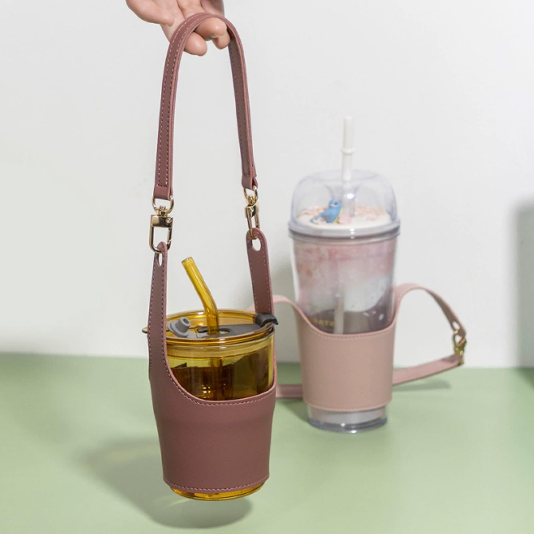 Handheld Leather Cup Holder 5
