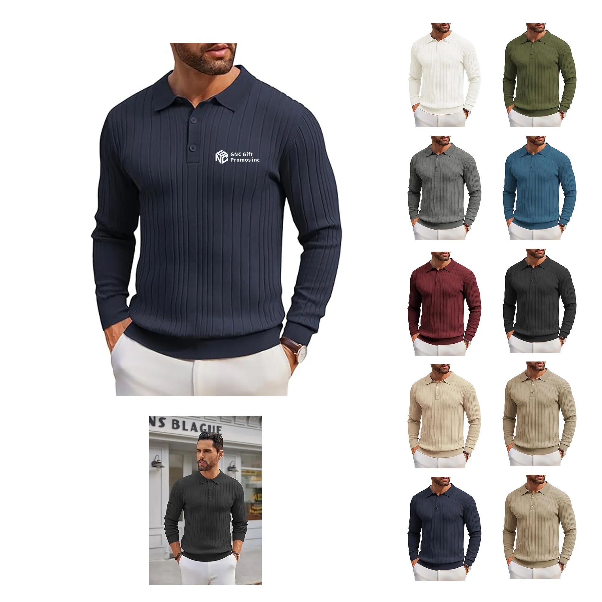 Men's Long Sleeve Knit Polo Shirt 12