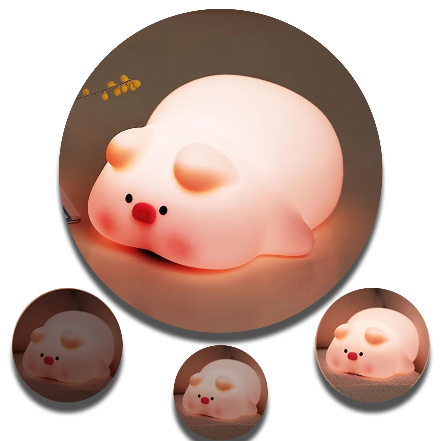 Silicone Pink Cute Pig LED night Lamp 4