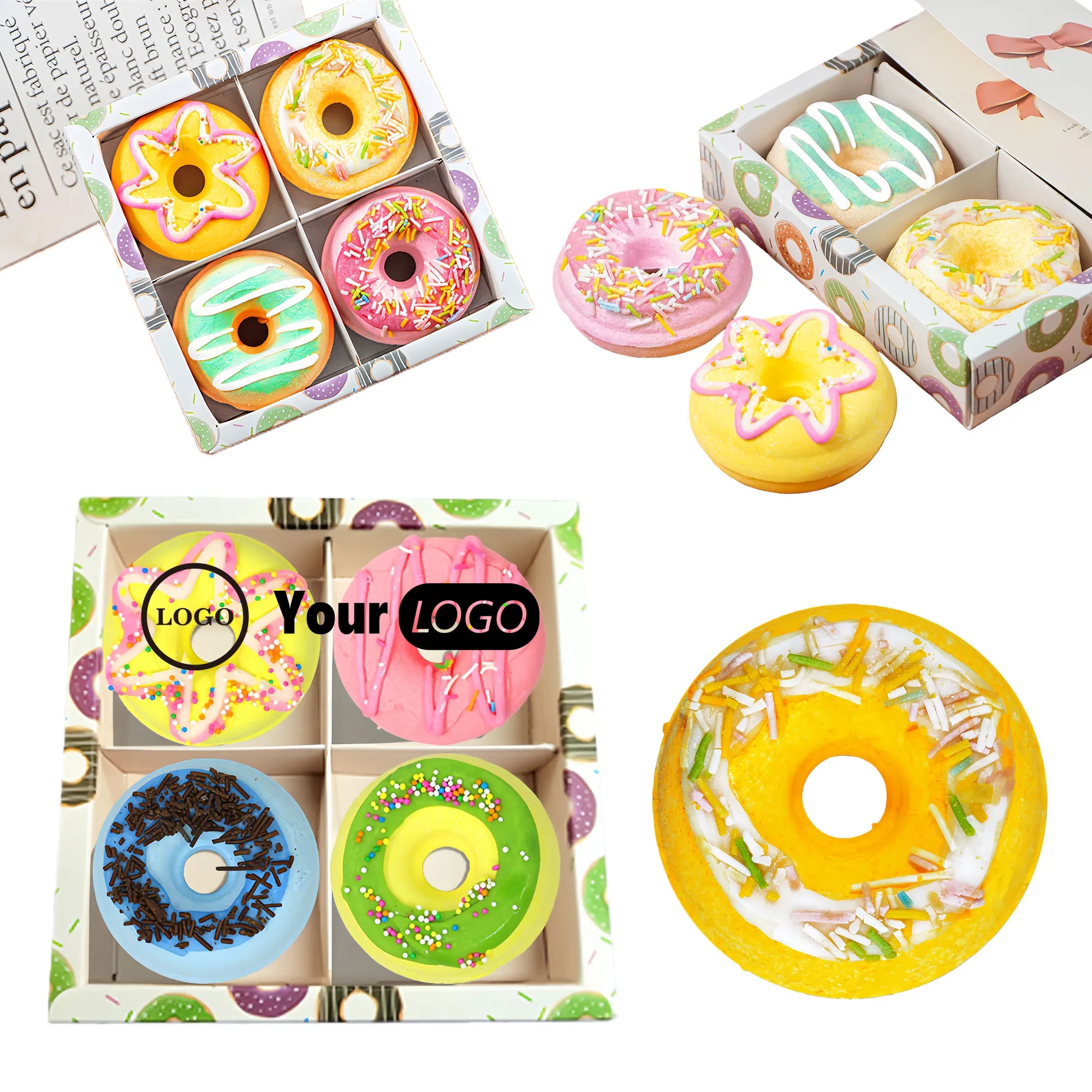 Colorful Donut Shaped Bath Bomb Gift Set Four Pack