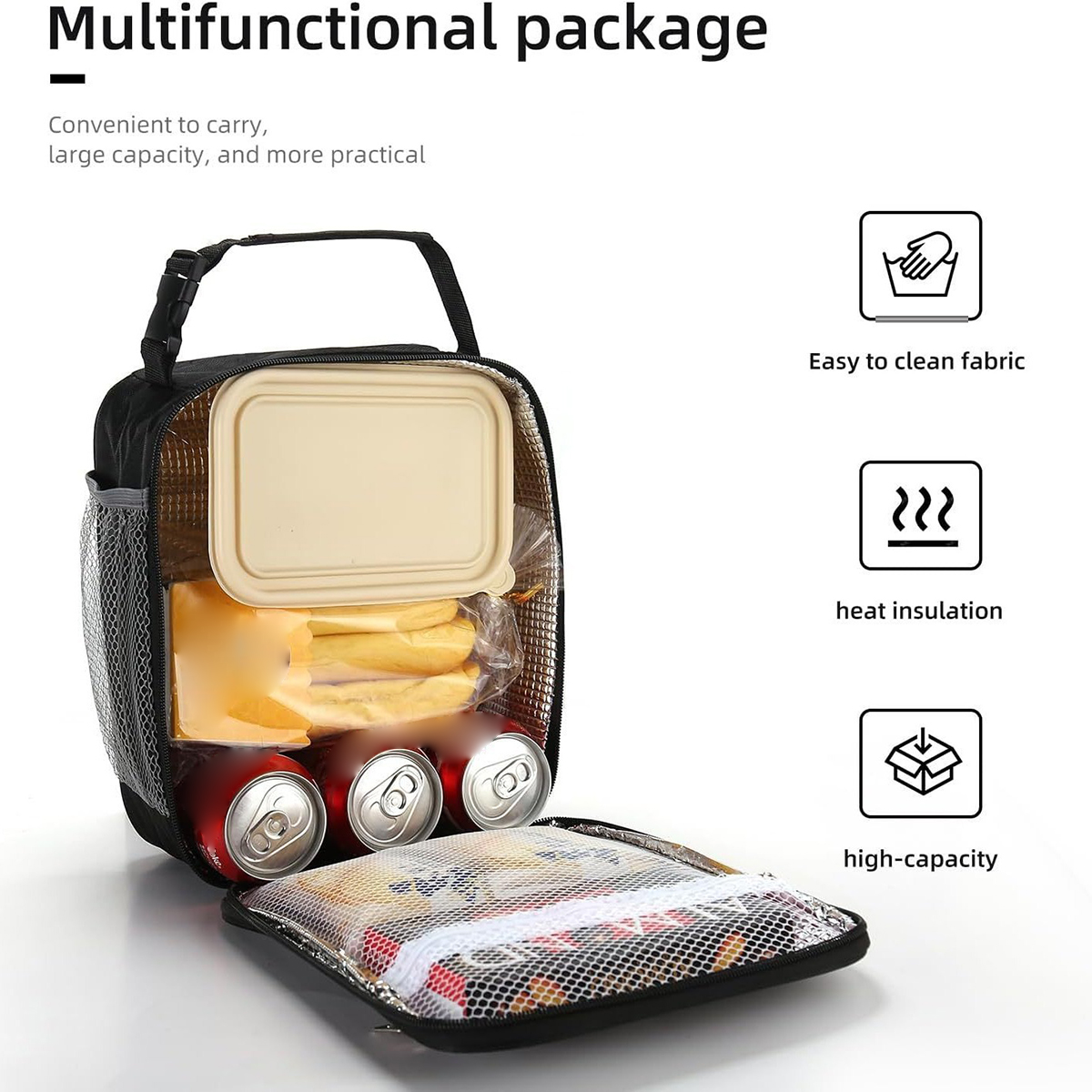 Portable Insulated Lunch Bag With Handle & Shoulder Strap 5