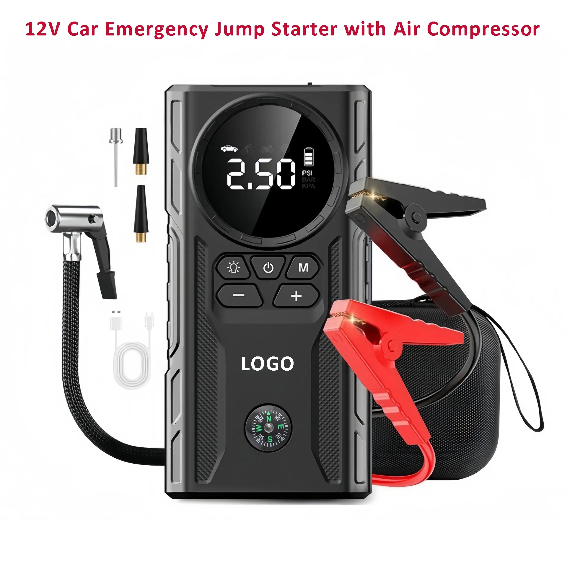 12V Car Emergency Jump Starter with Air Compressor 7