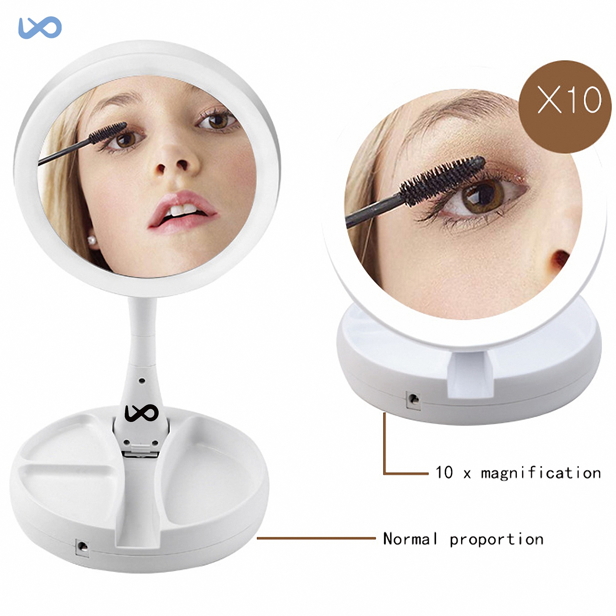 LED Lighted Foldable Double-Sided Mirror 2