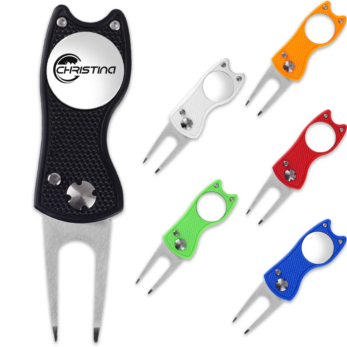 Golf Divot Repair Tool Pitch Fork With Magnetic Ball Marker 2