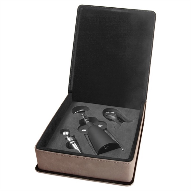 Leatherette Wine Tool Screw Lever Set 4