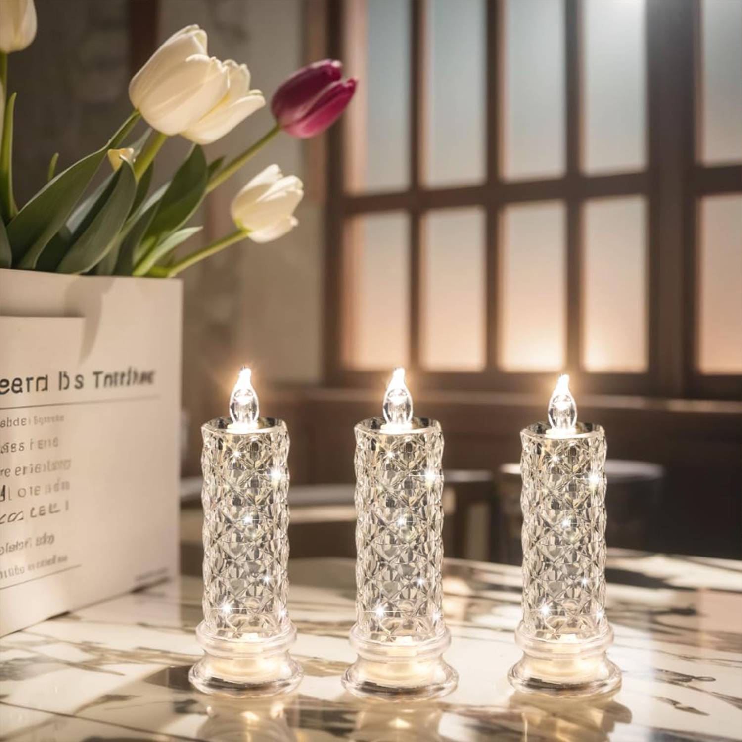 Battery Operated Candles w/ Rose Light Halo 4