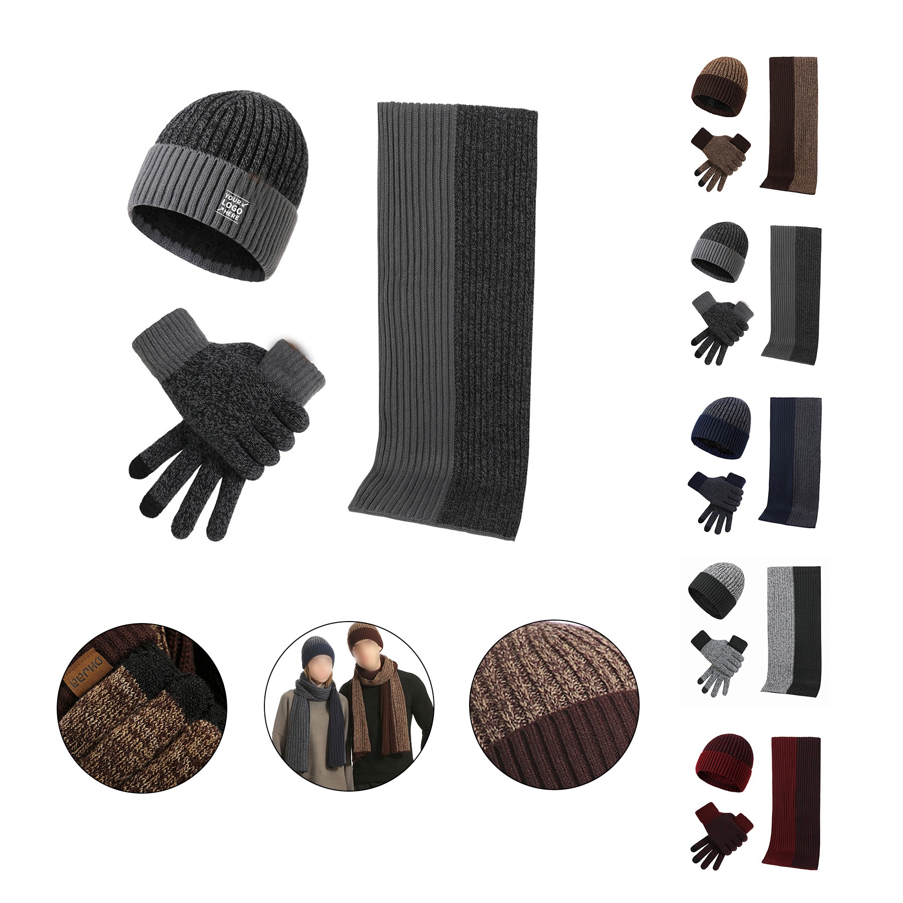 3PCS Color Matching Scarf Gloves Hat