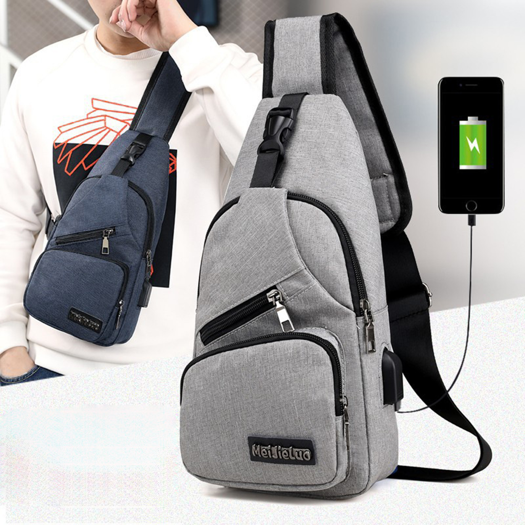Sports Zipper Chest Bag Built-in USB Port 2