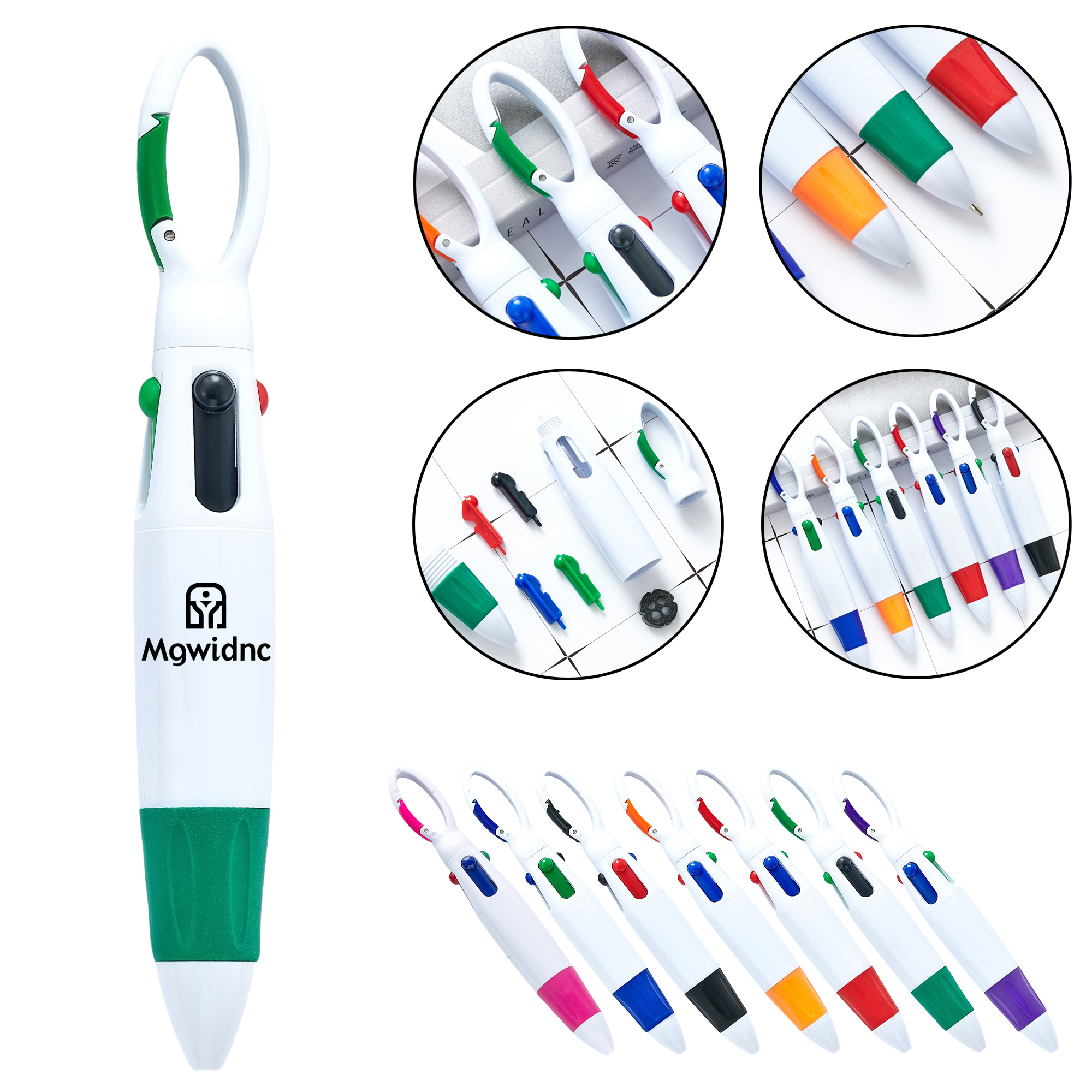 4-Color Jumping Plastic Ballpoint Pen with Carabiner Clip 2