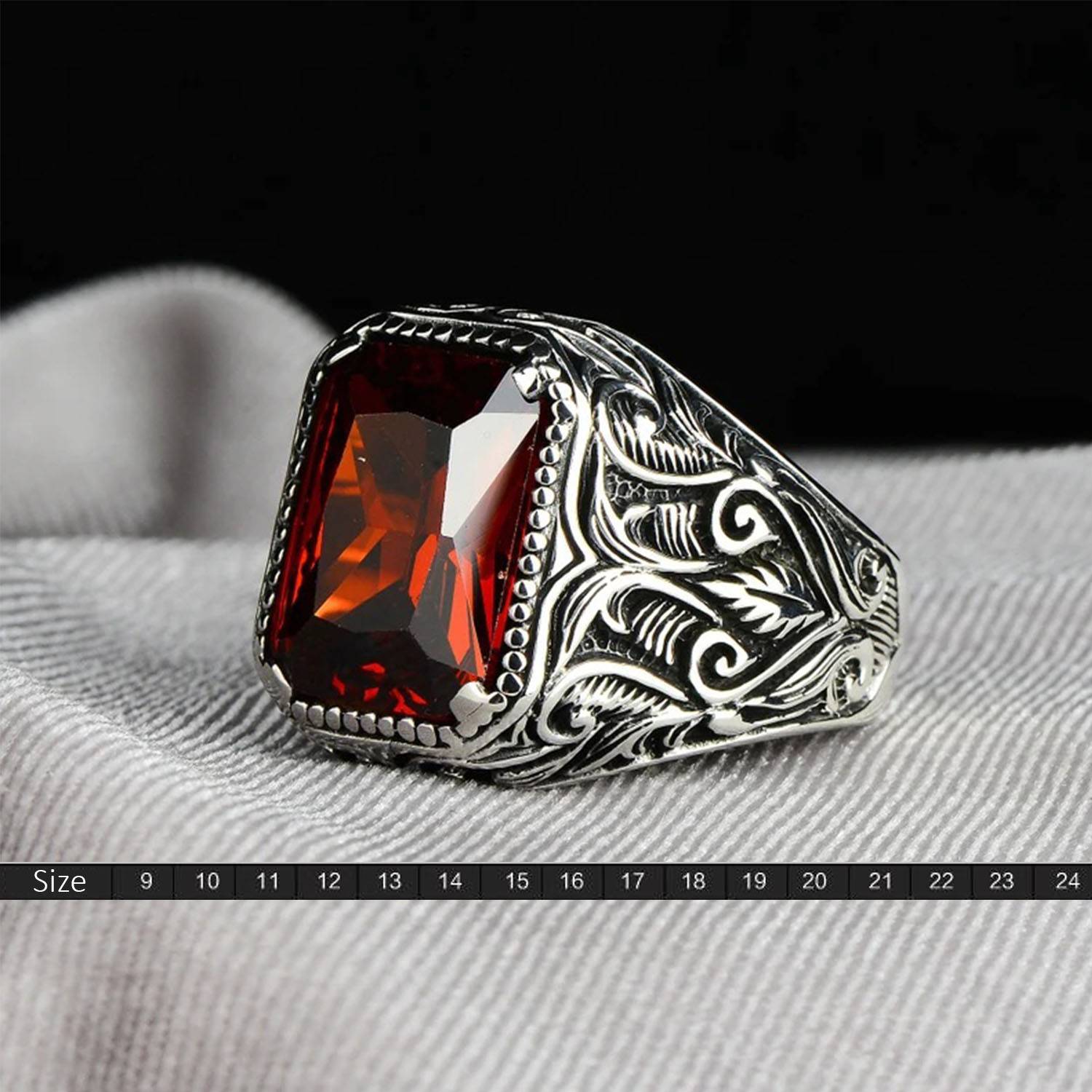 Square Red Zircon Ring 5