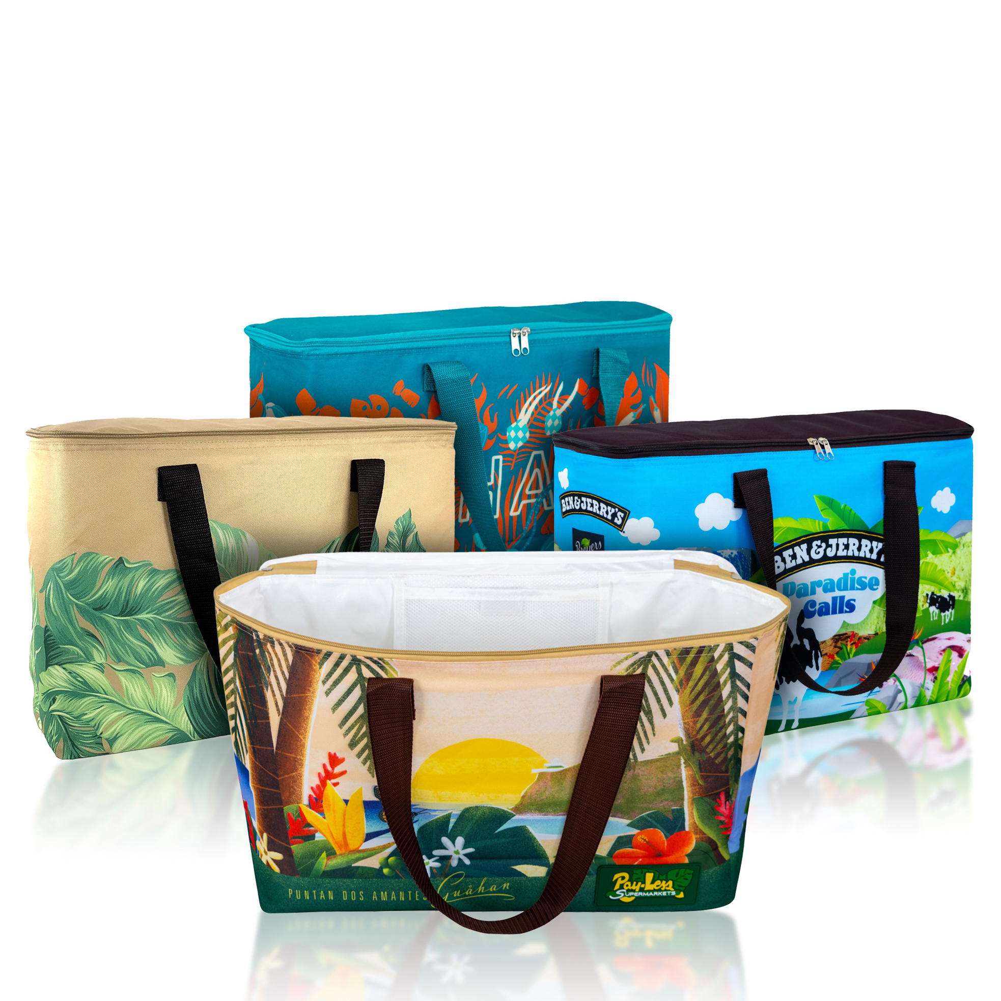 600D Full-ColorSublimated Waterproof Insulated Cooler Bag w/3-Side Zipper Closure 18.5x12.5x6.5 1