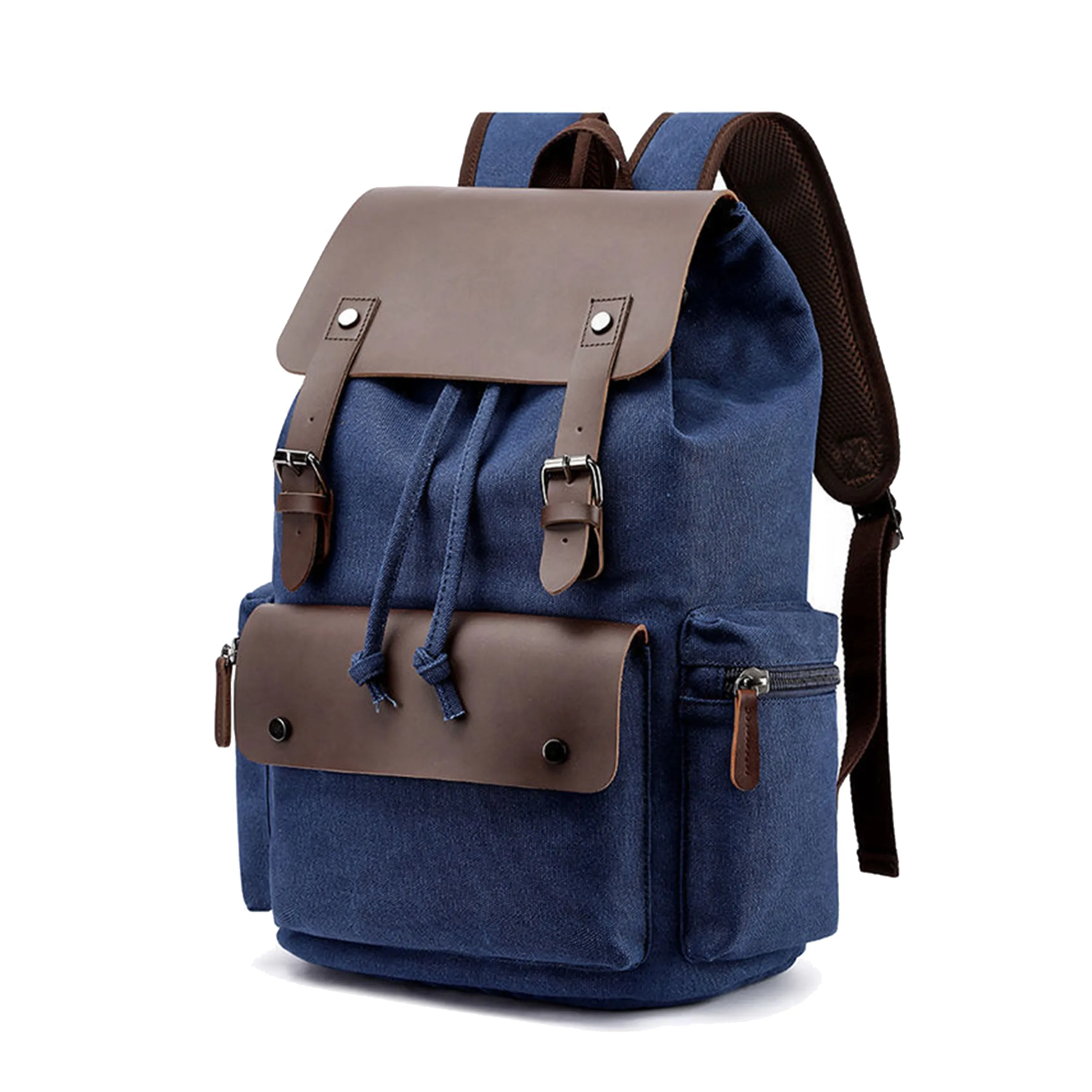 Vintage Leather Backpack Denim Canvas Laptop Rucksack 3