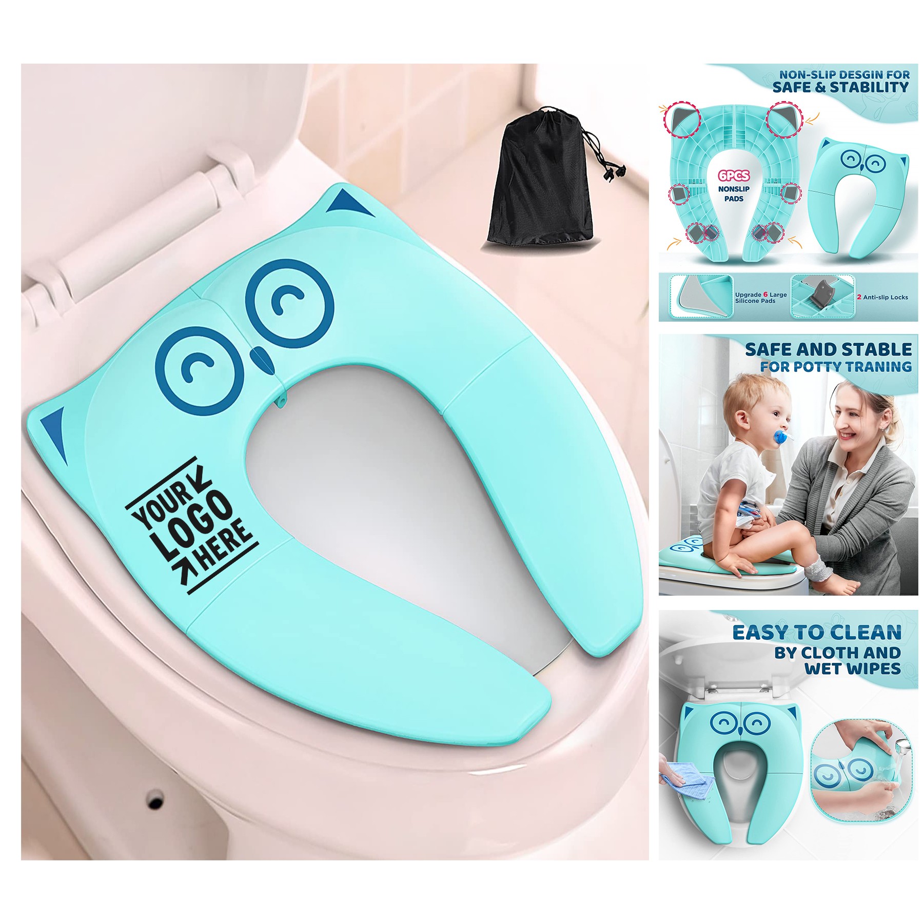 Toddler Kid Upgraded Non-Slip One-handed Removal Folding Travel Potty Seat Large Silicone Pad 1