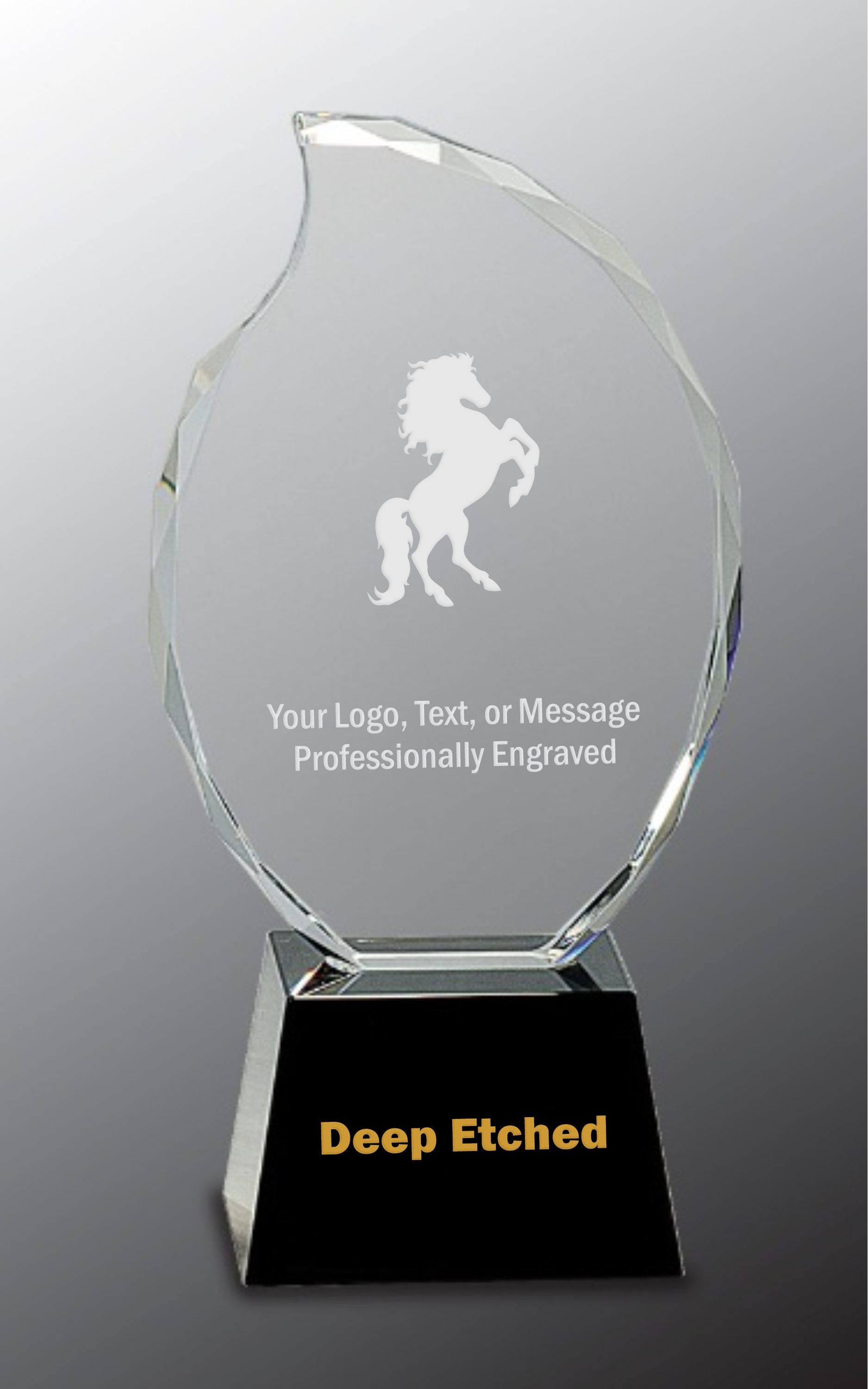 9 1/4" Clear Crystal Flame Award on Black Pedestal Base