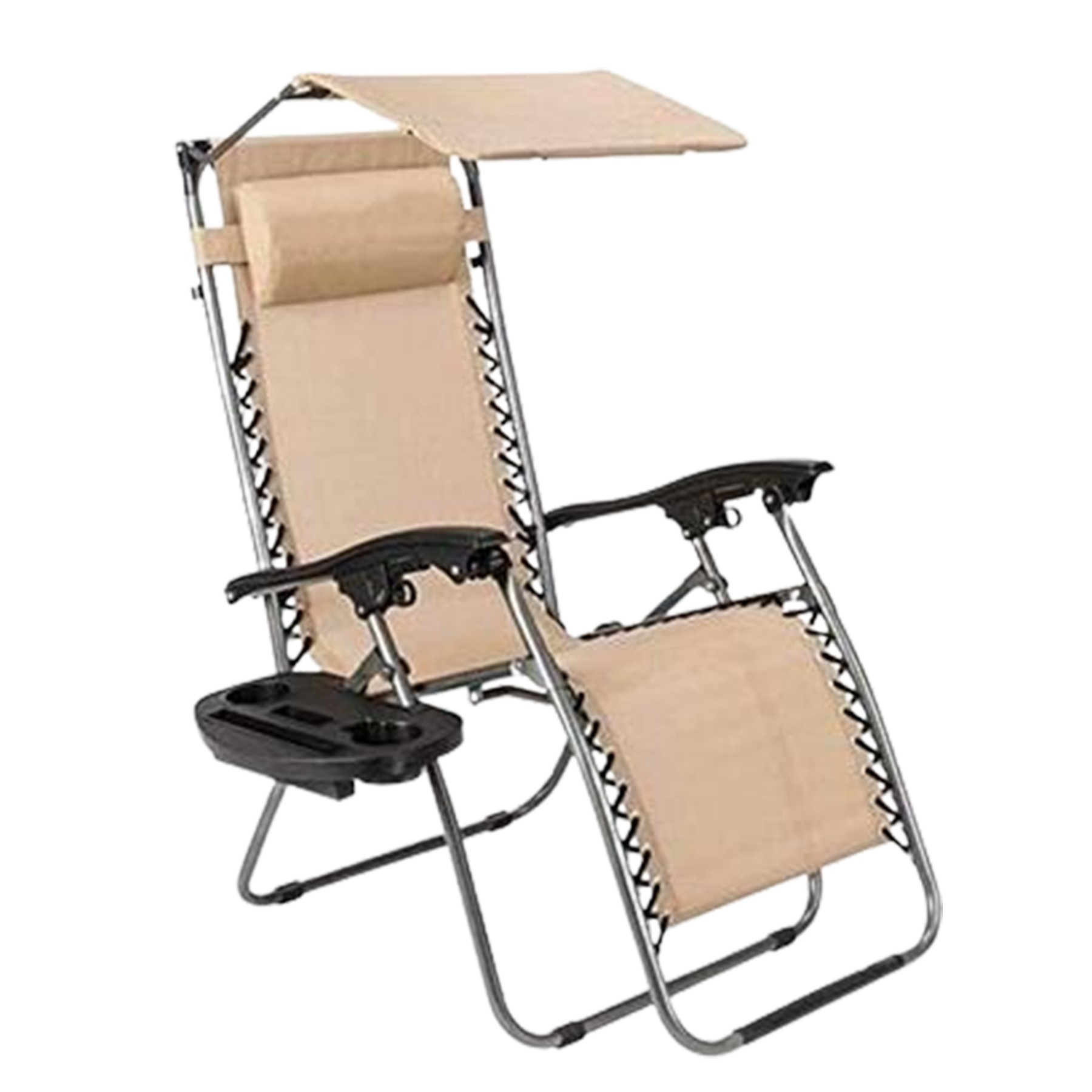 Folding Beach Lounge Chair W/ Canopy And Cup Holder 3