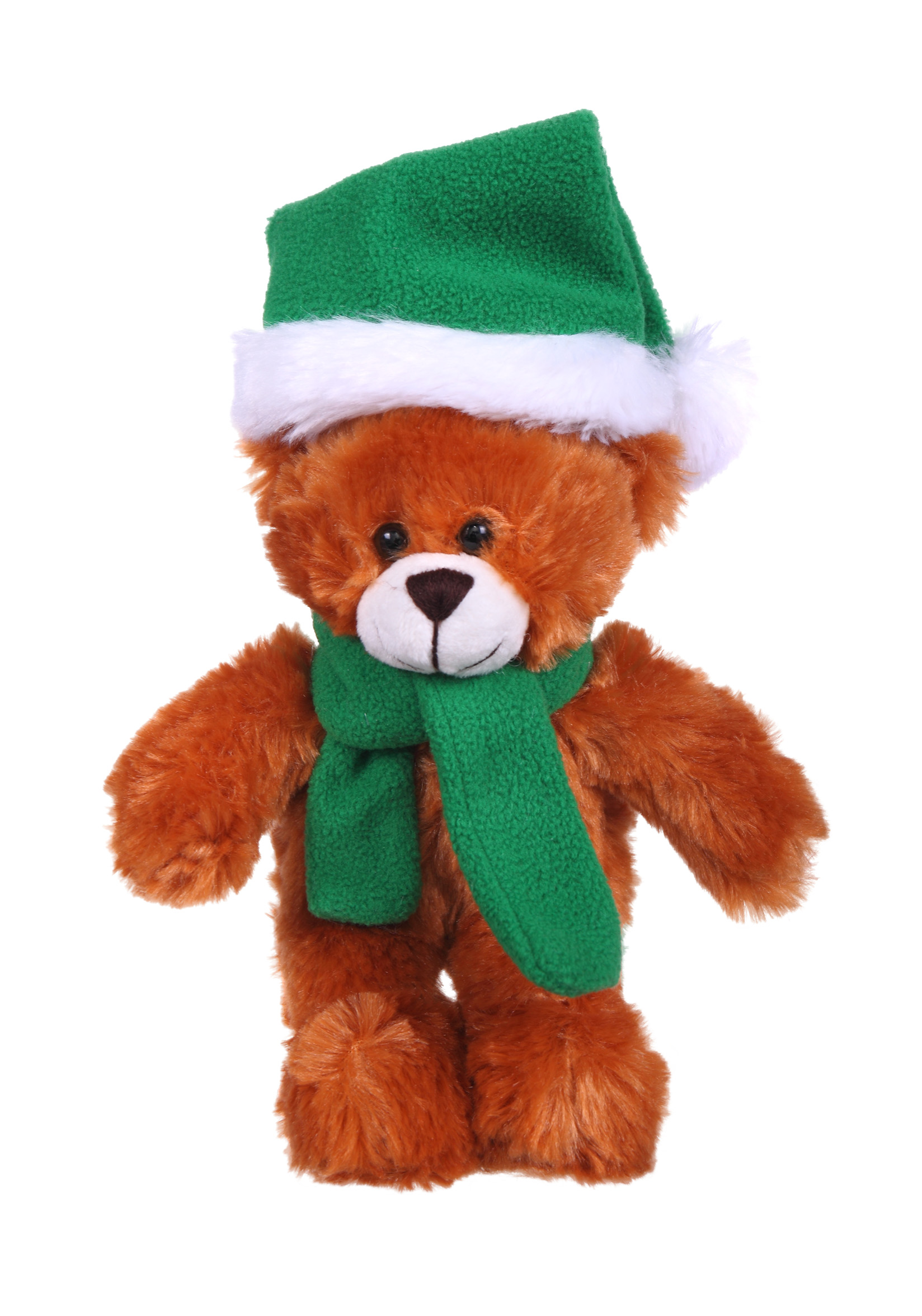 Soft Plush Stuffed Mocha Teddy Bear w/ Christmas Hat & Scarf