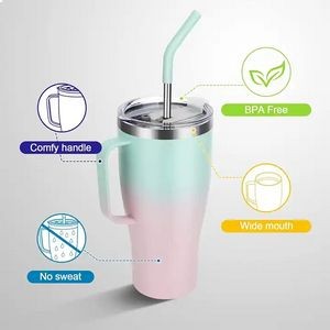 40 oz Mug Insulated Tumbler with Handle and Straw 7