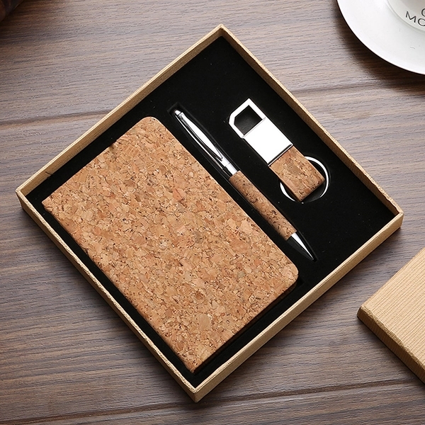 Cork Notebook With Pen And Keychain gifts set 2