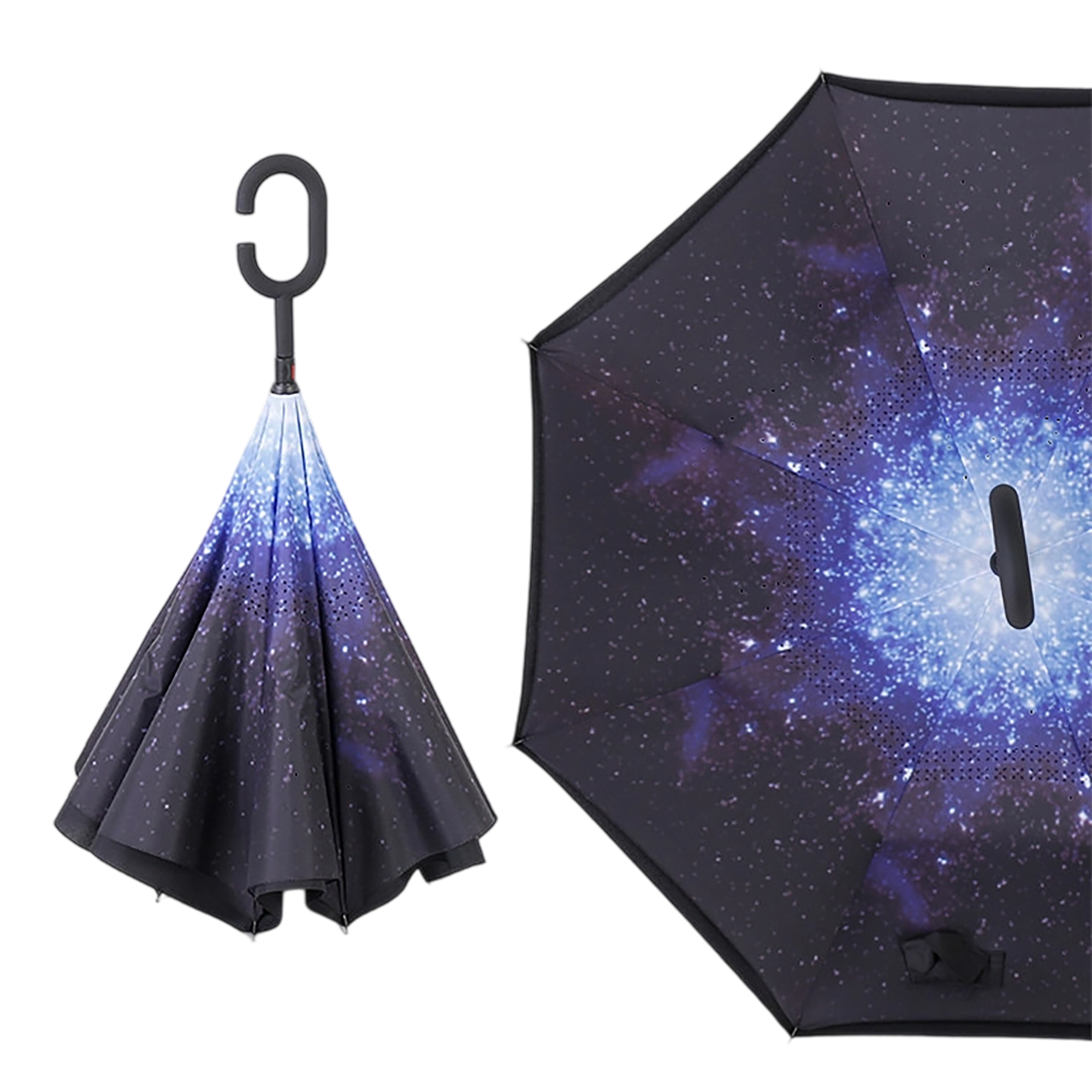 Double Layer Waterproof Reverse Folding Inverted Umbrella With Wrist Handle 42" X 31.5" 20
