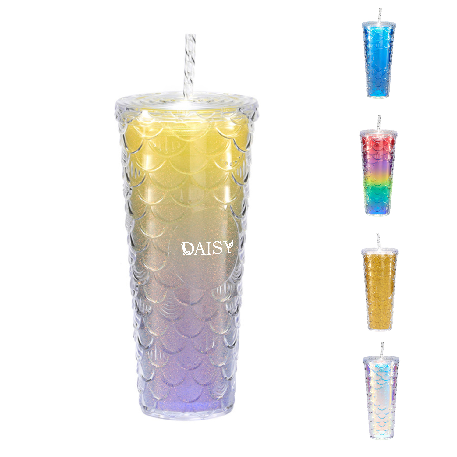 24-27Oz Fish Scale Large Capacity Cup w/ Straw 2