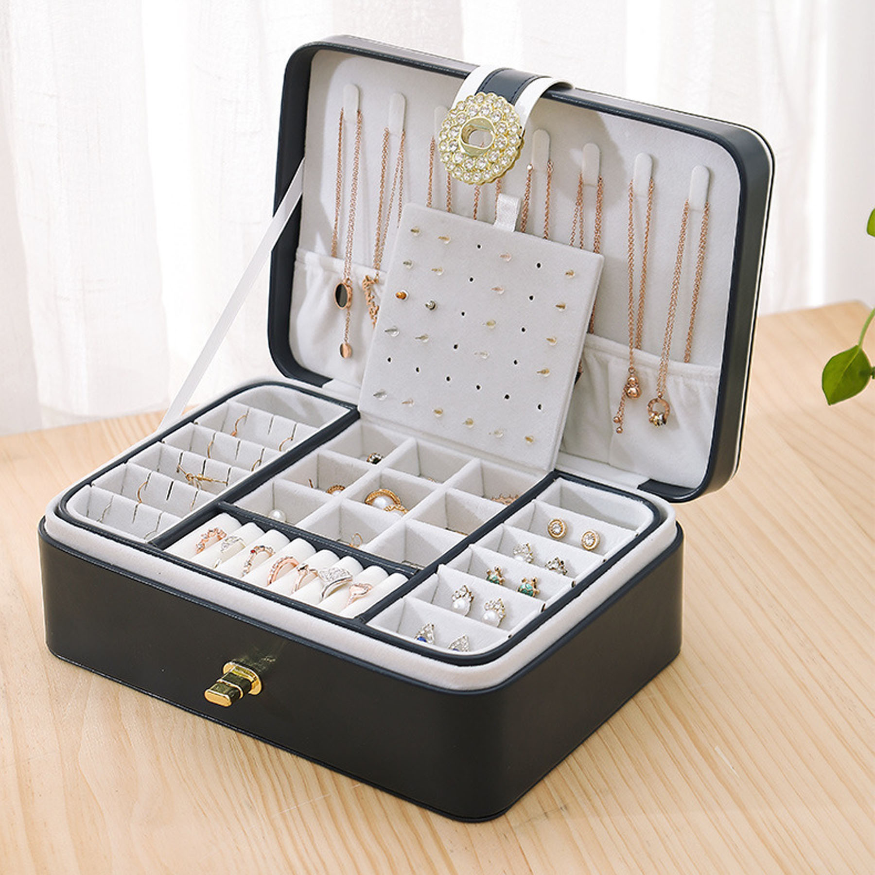 Double-Layer PU Large Capacity Jewelry Box 5