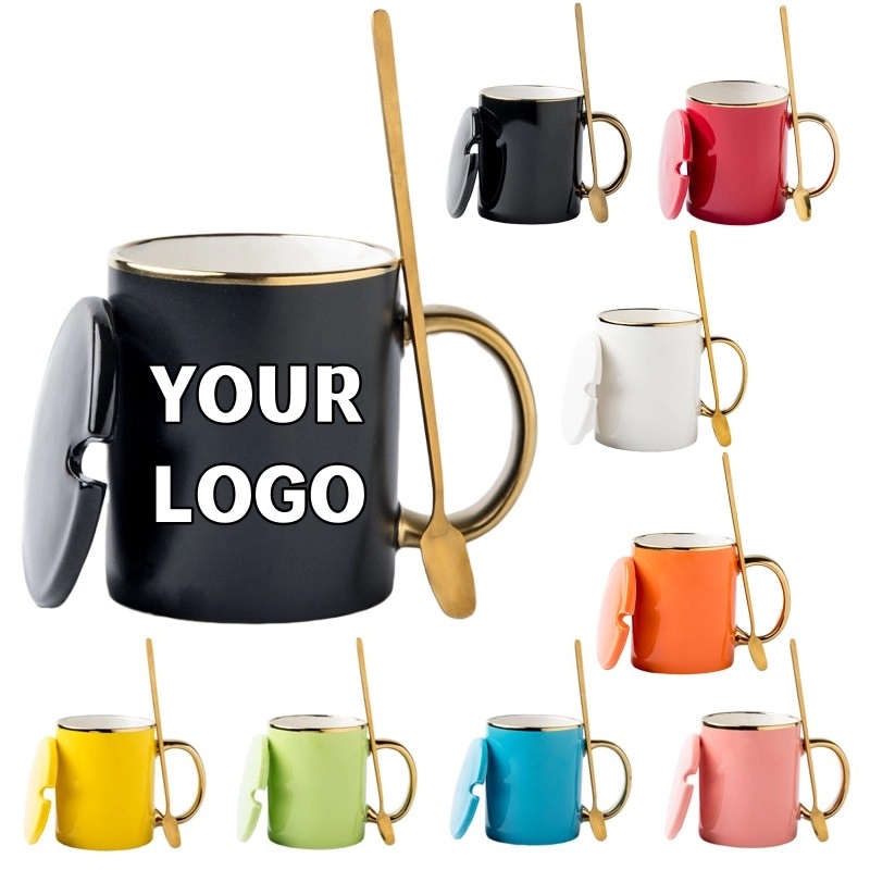 12 oz. Advertising Ceramic Coffee Mugs with Lid and Spoon 6