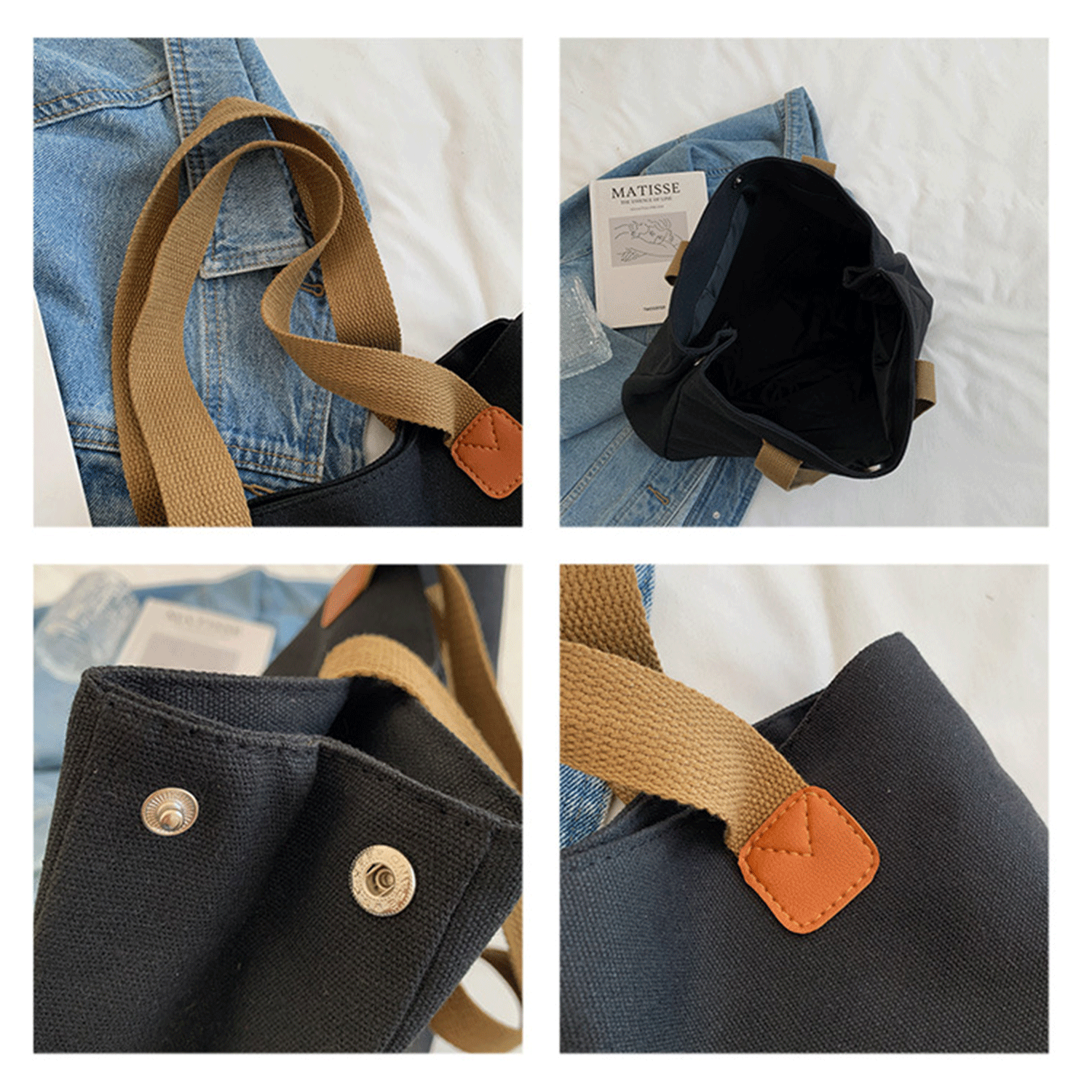 reusable earth-friendly black white Cotton Canvas Tote Bags 2