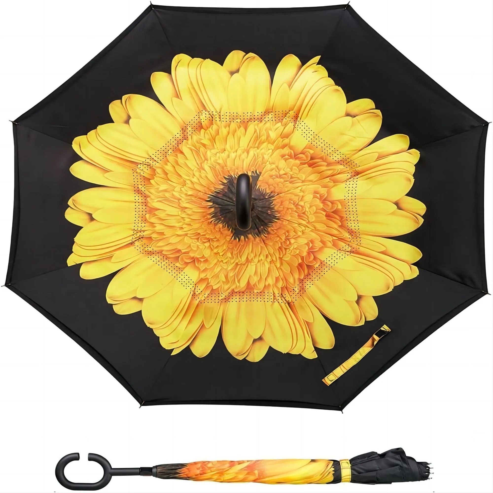 MOQ 50 Windproof Double Layer Folding Inverted Umbrella 4